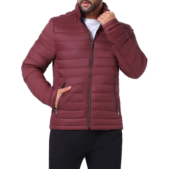 CHAQUETA PUFFER CON CREMALLERA Y CUELLO ALTO PARA HOMBRE INSPIRADA EN CHIC, COLOR BURDEOS
