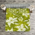 thumbnail image 3 of Ambesonne Floral Quilted Bedspread Set 3 Pcs, Green Flower Pattern, King Size, Pale Green White, 3 of 3