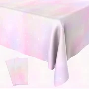 Bsofing 2Pc Pastel Rainbow Disposable Tablecloth 108X54 Waterproof Party Cover