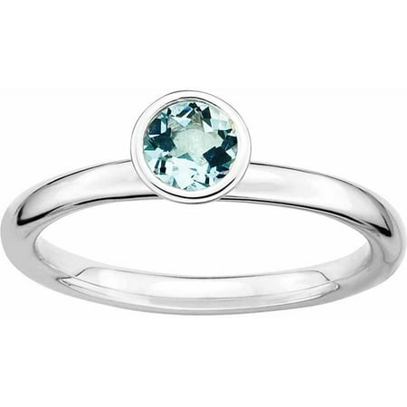 Sterling Silver Stackable Expressions High 5mm Round Aquamarine Ring