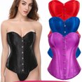thumbnail image 5 of Corsé hasta cintura deshuesada Cincher Bustier Top Túnica sexy con botones delanteros - Púrpura, 5 of 5
