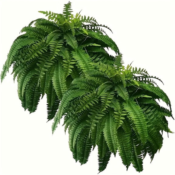 Fmxomd Artificial Boston Fern Bush- Set of 2 Artificial Ferns for Outdoors, 22Inch Faux Ferns, Suitable for Office & Living Room Decor, Branches for Each Bouquet