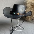 thumbnail image 4 of Fvsianol Faux Leather Western Cowboy Hat Western Style Hat Retro Ethnic Style Belt Decor Faux Leather Western Cowboy Hat Adjustable Vintage Cowgirl Jazz Hat, 4 of 9