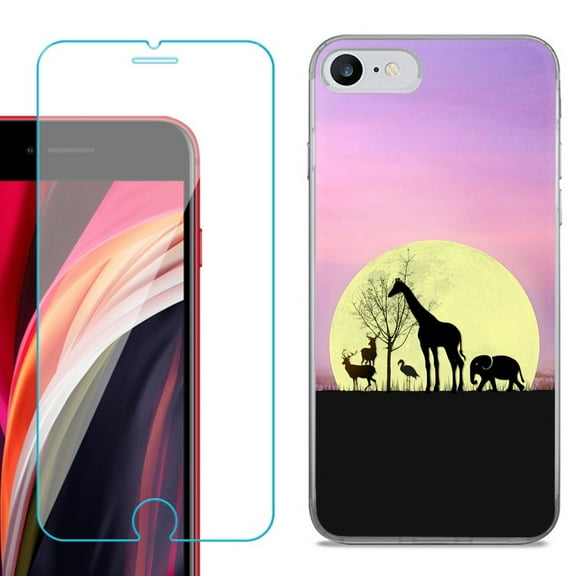 Slim-Fit Fashion Gel Phone Case for iPhone SE 2022, with Tempered Glass Screen Protector, by OneToughShield ® - Moonlight Safari