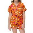 thumbnail image 2 of PMVFHDE Pyjamas pour Filles, Motif Cœur Imprimé, Manches Courtes, Ensemble de Shorts, Orange, 12-13 Ans, 2 of 4