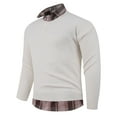 thumbnail image 5 of DHFJKG Men's 2 In 1 Sweater With Plaid Edge Slim Fit Long Sleeve Turndown Collar Knitted Pullover Top Casual Leisure Jumper Tops, 5 of 9