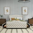 thumbnail image 6 of Bonzy Home Queen Size Bed Frame with Storage Velvet Upholstered Sleigh Bed with Headboard Button Tufted Easy Assembly Cream, 6 of 7