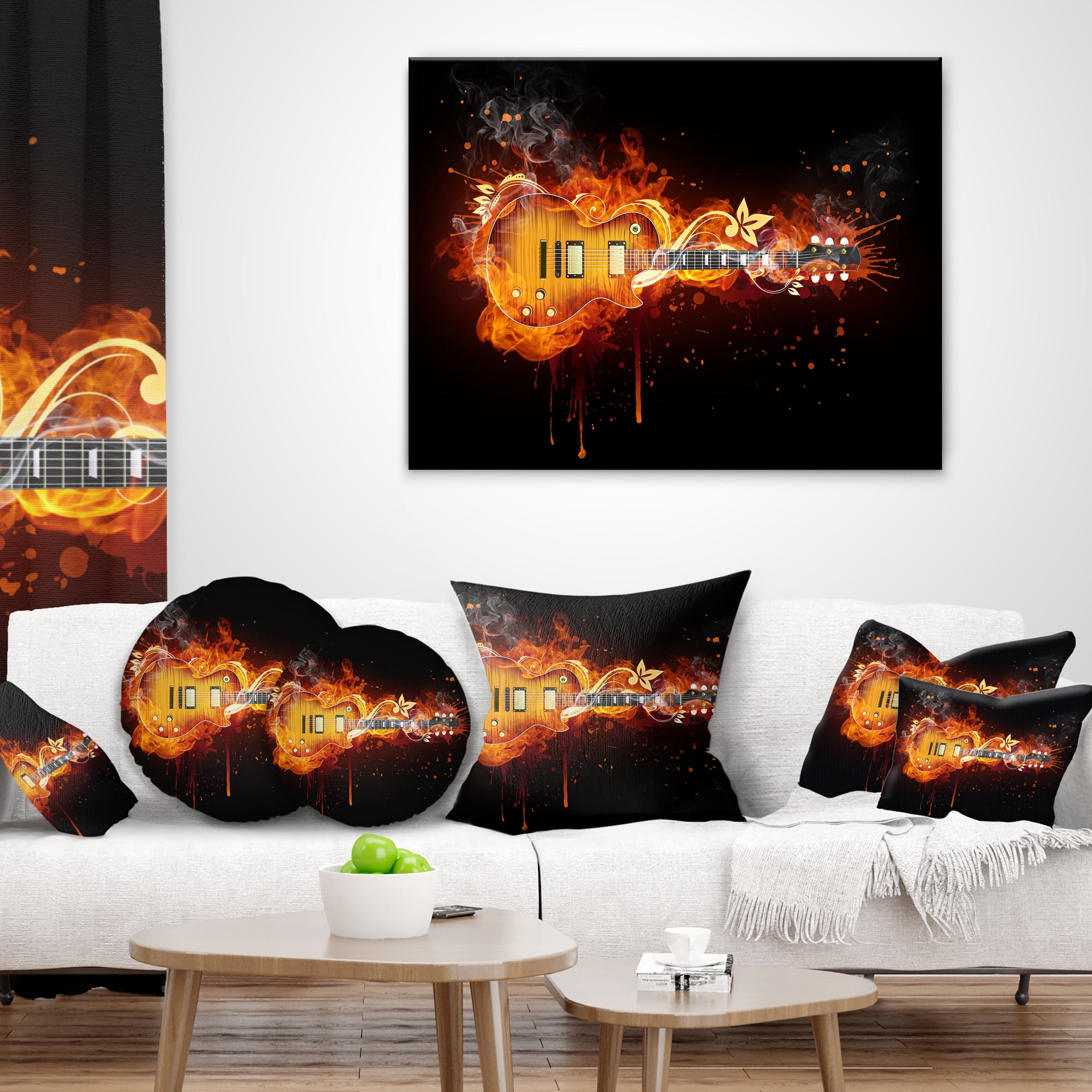 Designart Electric Guitar - Abstract Throw Pillow - 16x16
