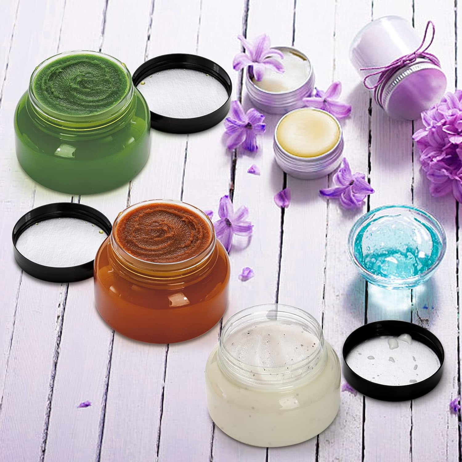 IEMIEBSHA 16 Pack 8 Oz Plastic Jars with Lids, Clear Body Scrub Jars Empty Refillable Containers Round Low Profile Samples Jars for Makeup, Body Butter, Creams, Slime, Travel Storage