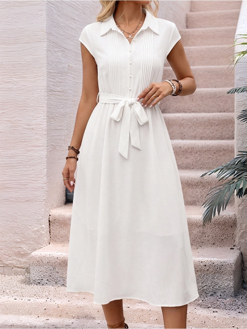 white flowy shirt dress tuduoms Summer Women's Oversized Shirt Dress White A-Line Maxi Dress Tie Waist Long Sleeve Loose Casual Fitted Flowy Dress at Amazon Women's Clothing store