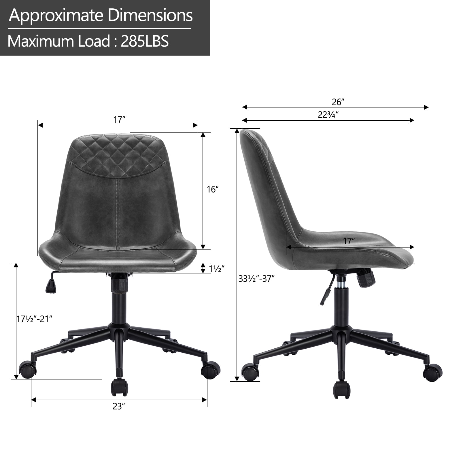 Duhome Desk Chair Faux Leather Swivel Office Chair with Wheels Computer Chair Adjustable Height, Gray
