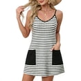 thumbnail image 4 of Dvprdro Womens Summer Striped Contrast Spaghetti Strap Pockets Loose A Line Mini Dress Casual Beach, 4 of 7
