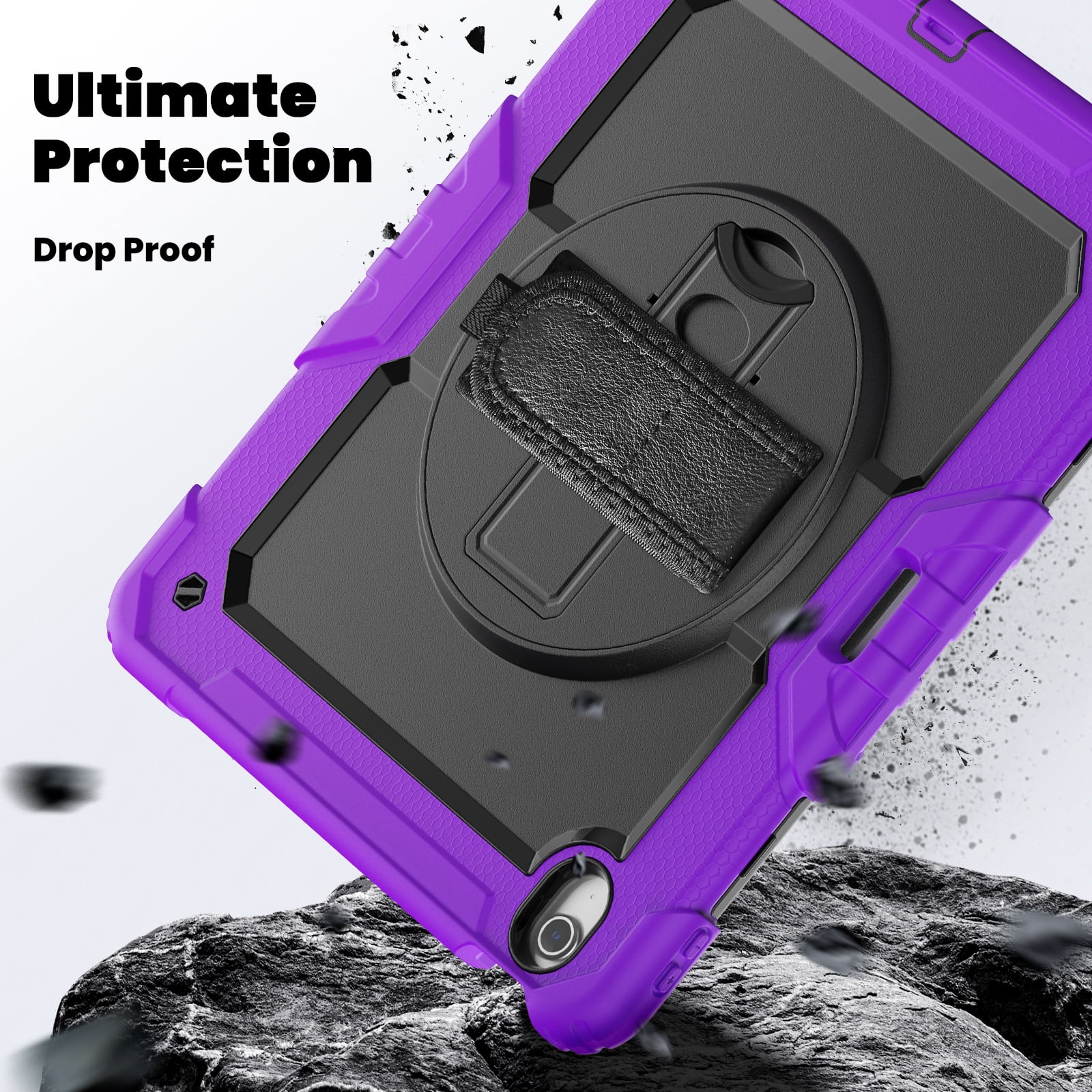 Allytechgroup iPad Air 13 2024 Case with Screen Protector / Shoulder Strap/ Pencil Holder, Heavy Duty Shockproof Rugged Handle Kickstand Bumper Case Cover for Apple iPad Air 13 Inch 2024 M2,Purple