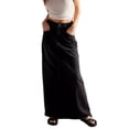 thumbnail image 2 of Women Denim Maxi Skirt Raw Hem A-Line Jean Skirt Casual Y2K Fashion High Waisted Long Denim Skirt with Pockets Black L, 2 of 6