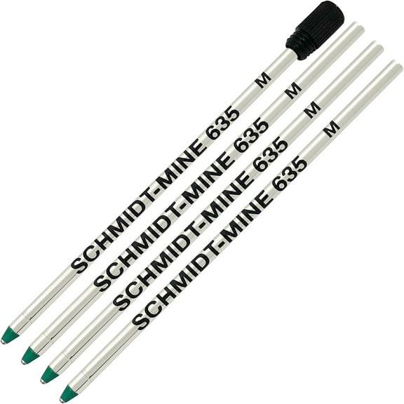 Schmidt 635 D1 Mine Ballpoint Refill - Green Ink - Medium Tip 0.7mm - Pack of 4 (Includes 1 Plastic End Cap)