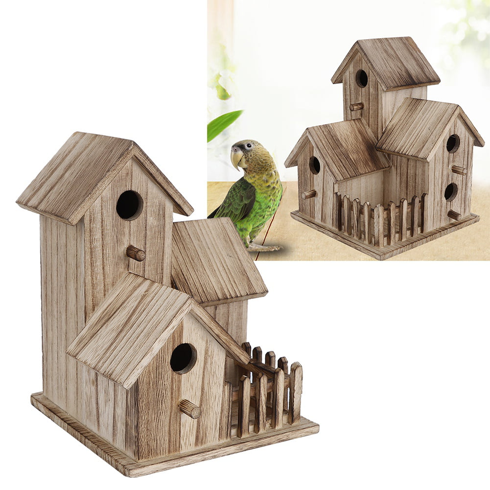 Rustic Wooden Bird House Birds Nesting Box Indoor Outdoor Landscape Ornament 