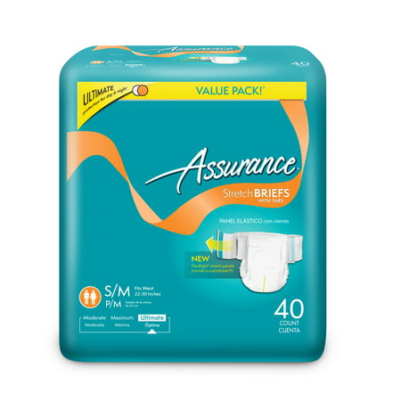 Assurance Incontinence Stretch Briefs With Tabs, Unisex, Ultimate, S/M, 40