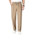 thumbnail image 2 of Dwellite 2026 Mens Casual Pants Lightweight Drawstring Beach Pants Elastic Waist Cropped Pants with Pockets Camel 2XL, 2 of 3