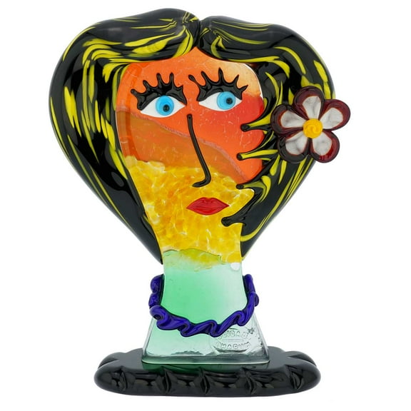 GlassOfVenice Murano Glass Picasso Head Of A Woman With Flower