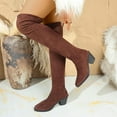thumbnail image 2 of Hinvhai Thigh High Block Heel Boot Women Pointed Toe Stretch Over the Knee Boots A-Brown 9(42), 2 of 9