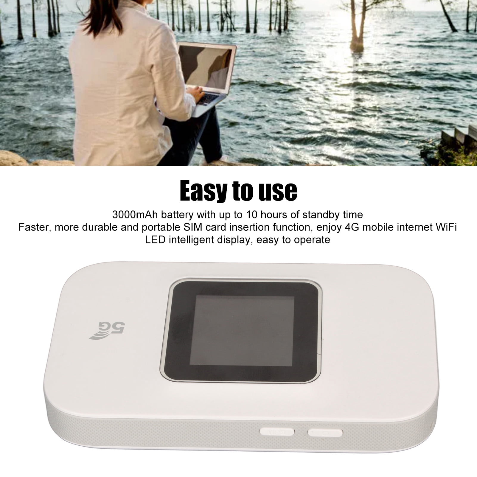 4G Mobile WiFi Hotspot, Portable WiFi Router Support 10 Devices Connection LED Smart Display Lightweight  For Laptop