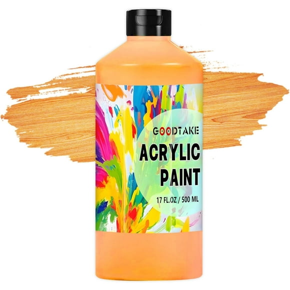 GOODTAKE Orange Acrylic Paint, Large Bulk (17 oz,500 ml) Craft Paints for Art Supplies, Canvas, Rocks, Wood, Leather, Fabric, Stone, Ceramic, Non Toxic Paints (Orange, 17 oz)