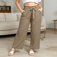 thumbnail image 6 of VEKDONE Plus Size Wide Leg Pants for Women Elastic Waist Drawstring Long Pants Summer Loose Fit Lightweight Daily Office Pants with Pockets Khaki XXXXXL, 6 of 6