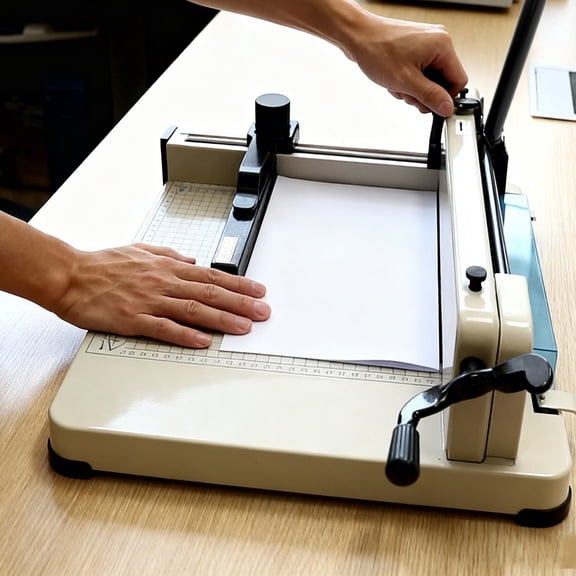 12x1.6in Heavy-Duty Guillotine Paper Cutter, Precision Paper Trimmers 400 Sheet Capacity, Sheets Paper Trimmer Cards Leather, Safety Lock Ergonomic Handle Paper Cutter, White