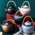 thumbnail image 2 of Japanese Style Teapot Exquisite Ceramic Tea kettle Creative Bamboo Handle Portable Tea Pot (Big Teapot Blue), 2 of 8
