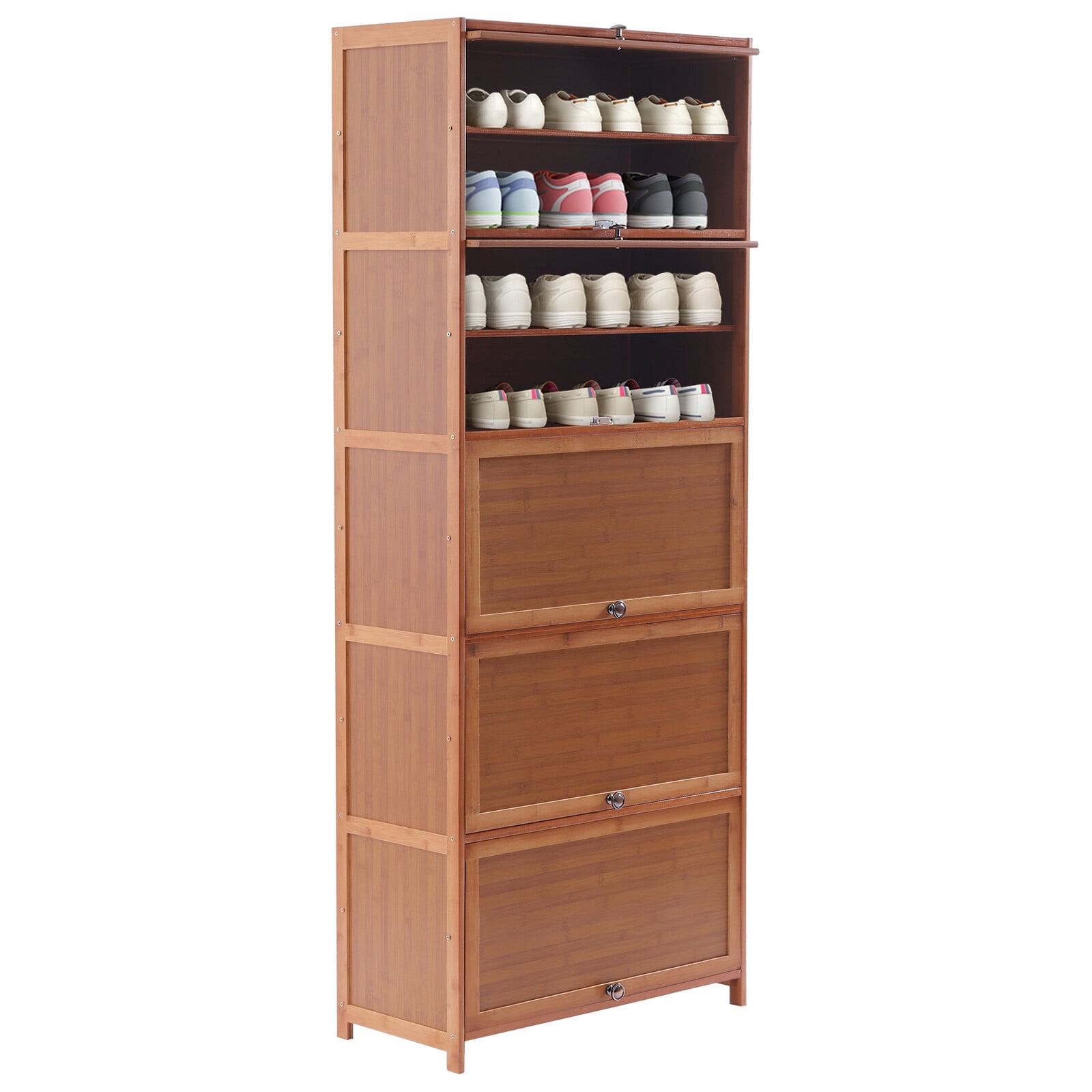 ToppiJoy 10-Tier Shoe Organizer Cabinet with Cover Wood, Shoe Cabinet Rack Tiered Storage with Sophisticated Handle and Extra Storage Platform for Home