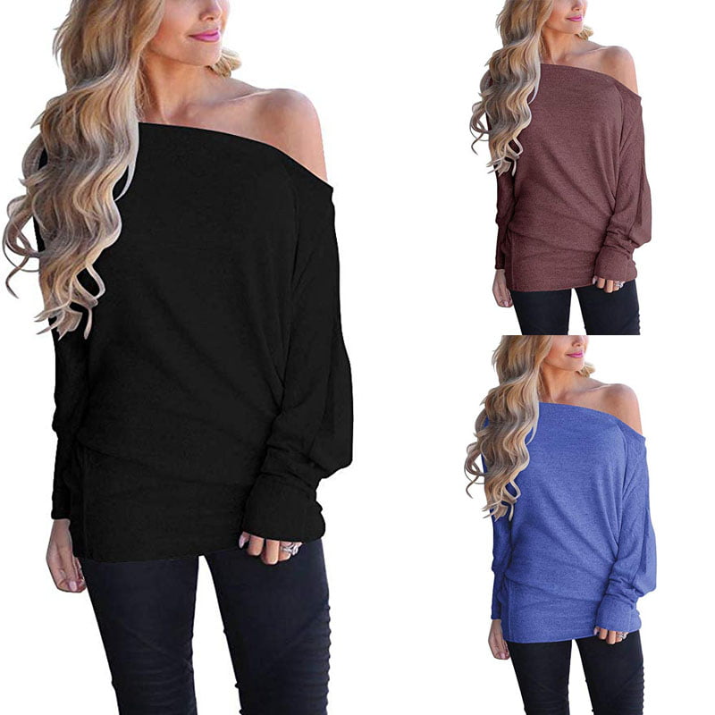 NANTE Top Loose Womens Blouse Cold Shoulder Sweaters Batwing Sleeve Oversized Pullover Knit Tops T-Shirt Long Sleeve Shirt 