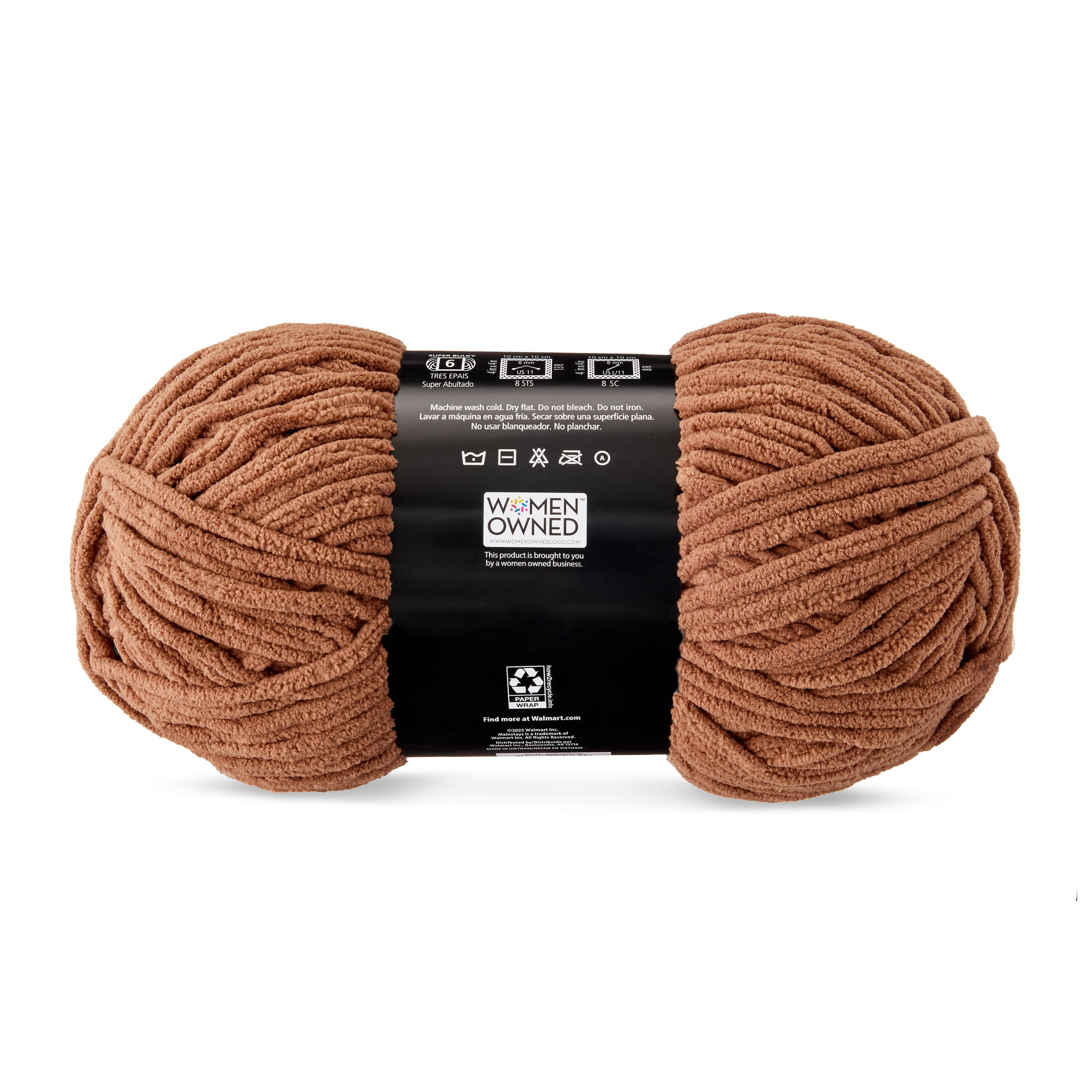 Mainstays Cozy Chenille Yarn, 220 yd, Toffee, 100% Polyester, Bulky, Pack of 4