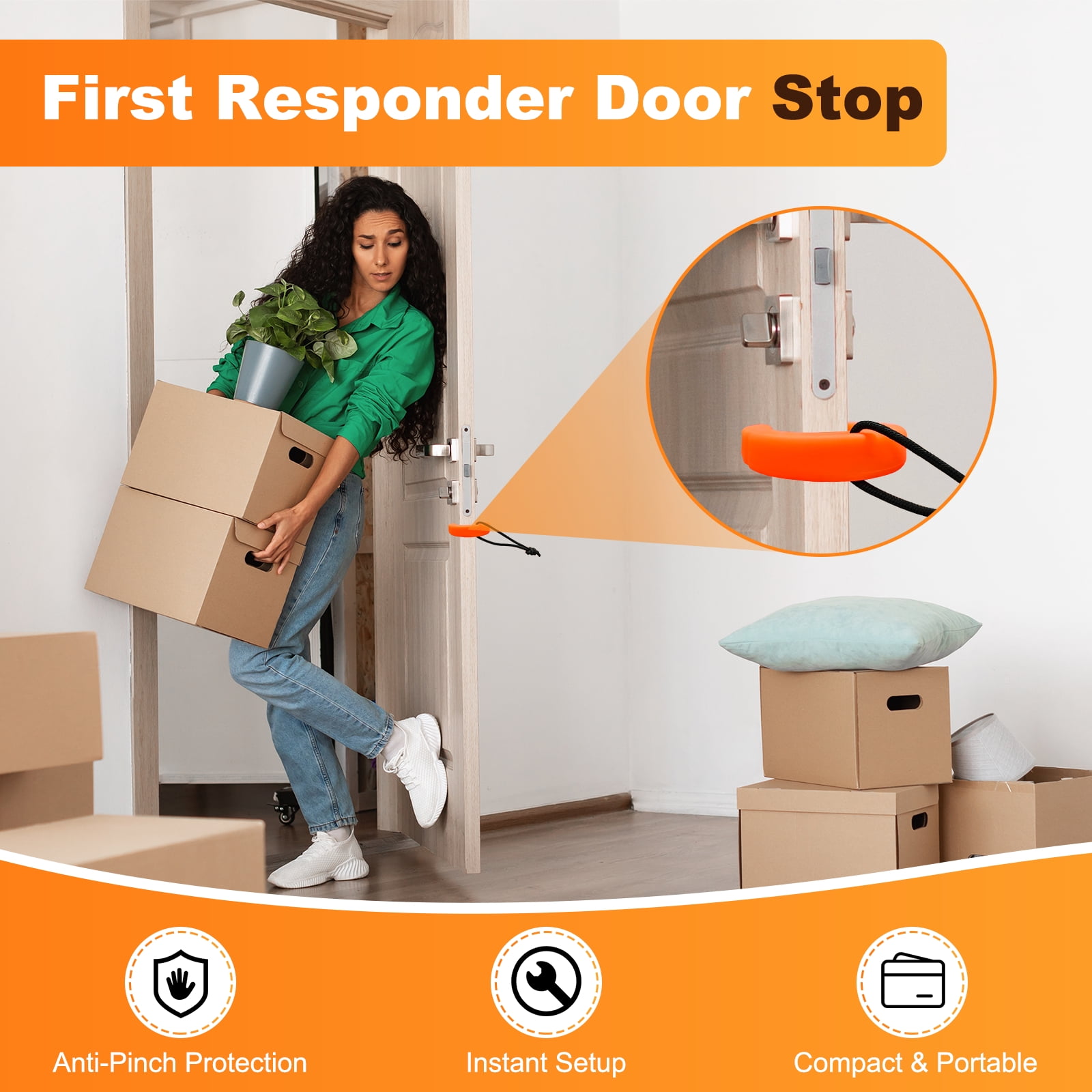 Uxcell 10 Pcs First Responder Door Stop, 2.36" Plastic Door Jam Stoppers with Nylon Cord Attachment for Home Safety Services Door Pinch Guard from Closing, Orange/Black