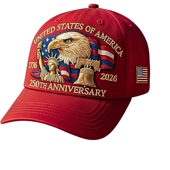 250th Anniversary USA Hat - Bald Eagle Embroidery Patriotic Baseball Cap, Eagle & Liberty 250 Year American Anniversary Hat (Red)