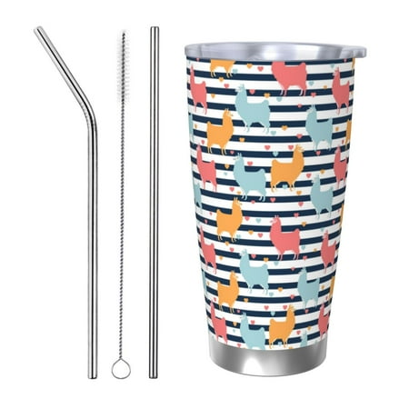 

Vsdgher Colorful Llama 20 Oz Stainless Steel Vacuum Insulated Travel Mug Coffee Cup for Home Office Outdoor Works Great for Ice Drinks and Hot Beverage -Straw Three-piece Set