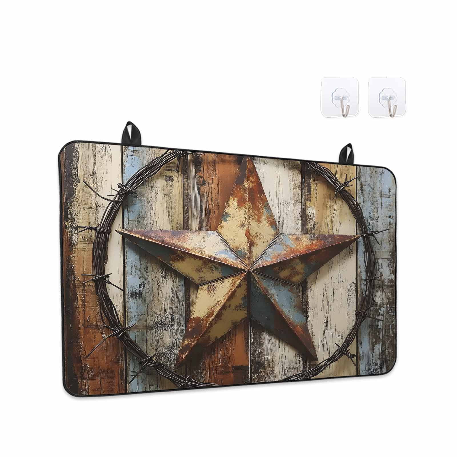 Vintage Farmhouse Stove Top Cover for Electric Stove, Heat-proof & Non Slip Glass Top Stove Cover Protector, Country Western Texas Star Wood Grain Kitchen Flat Cooktop Rubber Mat 24x21 Inches
