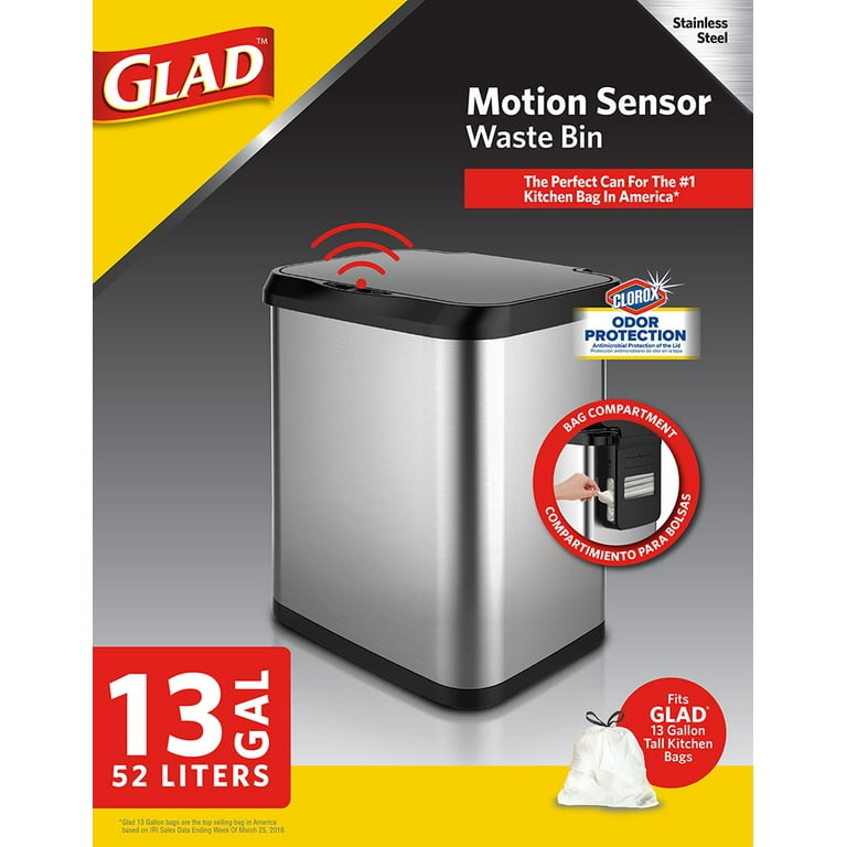 Glad 13g Stainless Steel Sensor Trash Can With Clorox Odor