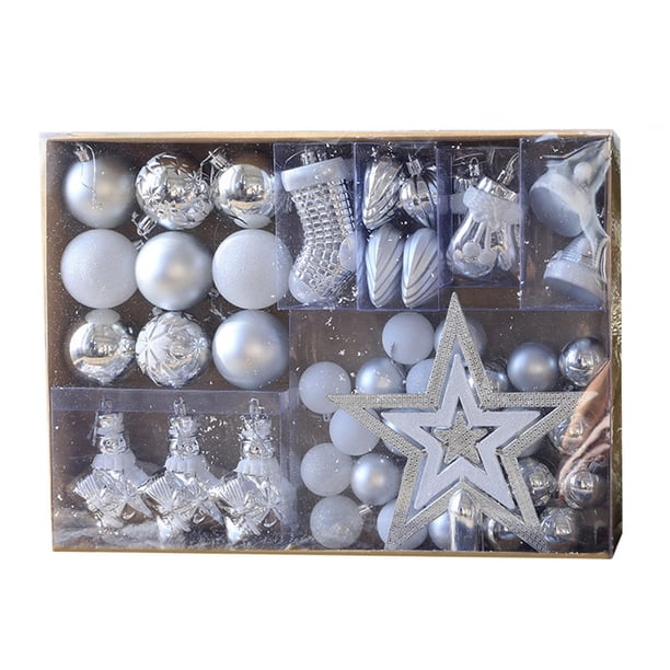 Juego de 47 adornos para árbol de Navidad, accesorio decorativo para árbol de Navidad Plateado