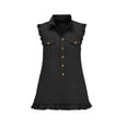 thumbnail image 4 of Wovilon Women's Sleeveless Button Down Shirt Dress with Ruffle Trim and Chest Pockets, V-Neck Collar Casual Summer Mini Tank Dress, Cotton Linen Blend Tunic for Beach Vacation, 4 of 7