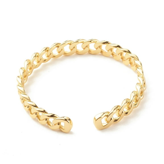 3 pc Brass Curb Chain Shape Open Cuff Bangle for Women Cadmium Free & Lead Free Real 18K golden Plated Inner Diameter: 2 inch(4.95cm)