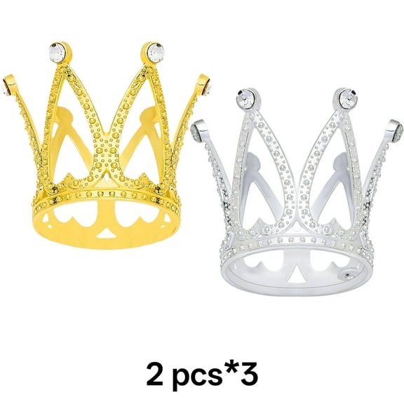 GJX 6Pcs Crown Cake Topper,Premium Alloy Material Mini Crown,Eye-Catching Gold Design Cute Crown Detail Small Crown,Gold Silver
