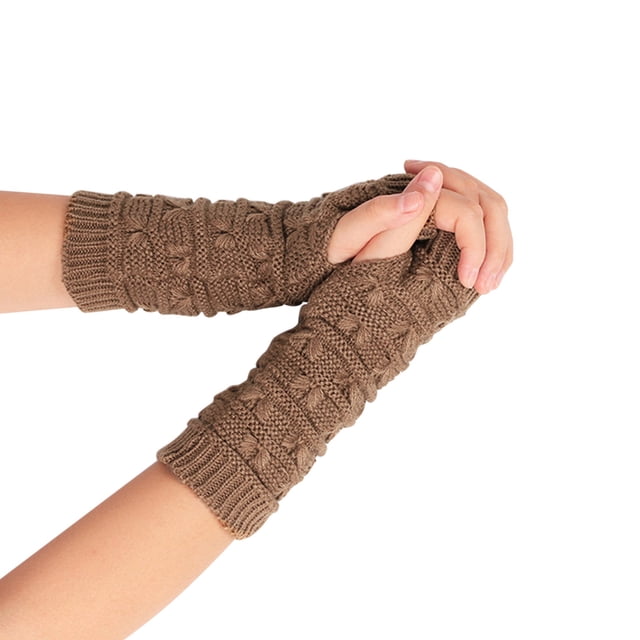 AWZXDE Womens Gloves Knitted Wool Open Finger Half Finger Short Warm Thermal