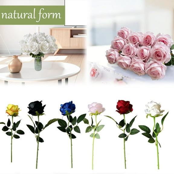 SugarBloom 12 Artificial Red Rose Flowers Silk Roses with Stems Bouquet for Home Wedding Party Gift,Red