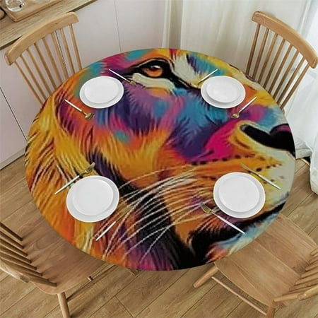

Patifu Lion Theme Round Tablecloth 100% Polyester Stain-Resistant Waterproof Table Cloth for Indoor and Outdoor Use - Ideal for Restaurants Weddings Parties 31 -35