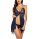 thumbnail image 3 of Gibobby Conjunto ropa interior mujer Conjunto De Lencería Erótica Cuello V Lencería erótica Sexy para Mujer, Vestido de Piel Sexy y Casual, Mujer Sexy(Azul oscuro, CH), 3 of 4