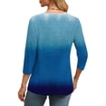 thumbnail image 5 of UAMVSH Women V-Neck T Shirts Trendy Gradient Printed 3/4 Sleeve Tunic Tops Casual Loose Fit Going out Dressy Blouses Summer Fall(Small,Blue), 5 of 7