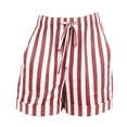 thumbnail image 4 of Only Moment Womens Lightweight Shorts Cotton Striped Shorts Casual Long Knee Length High Waisted Stretch Wide Leg Relaxed Fit Workout Shorts Women Wine,S, 4 of 4