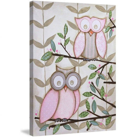 Marmont Hill "2 Pink Owls" by Reesa Qualia Painting Print on Wrapped Canvas