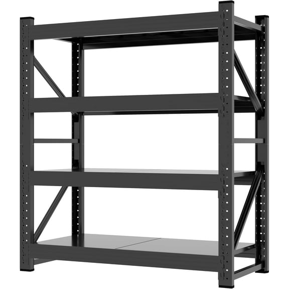5000LBS Storage Shelves, 59" W Garage Shelving Heavy Duty Adjustable Shelving Units, 4 Tier Metal Garage Shelves  Shelving for Garage, Warehouses, Basement, Black