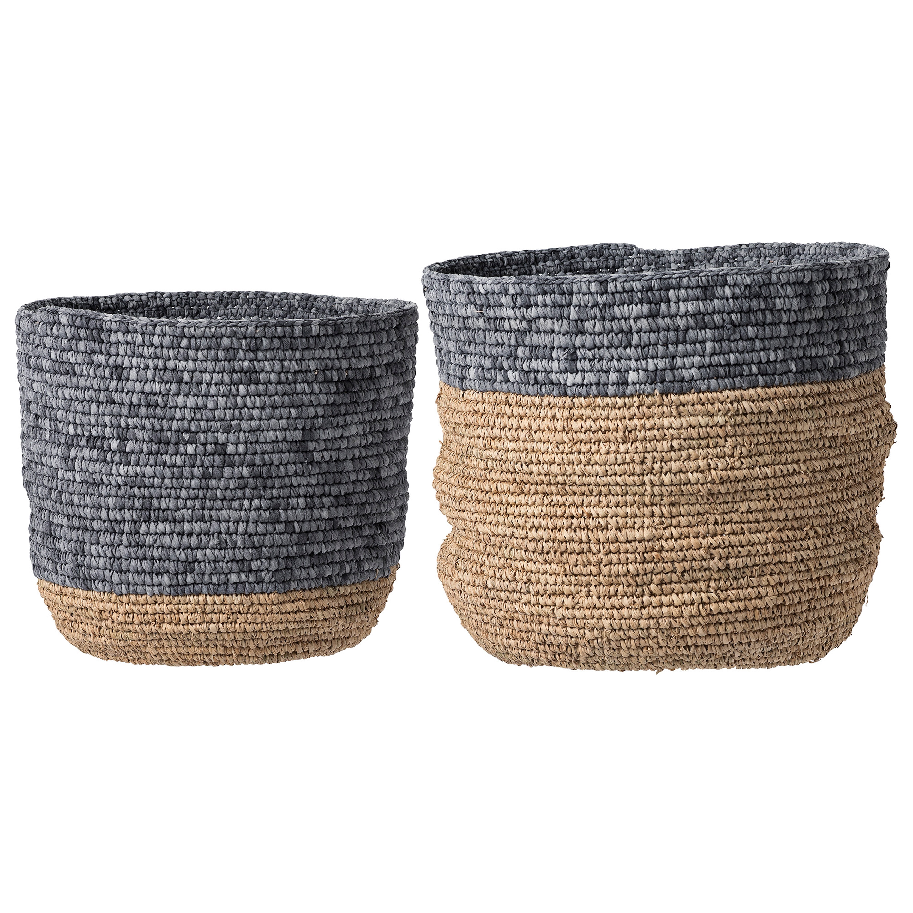 Set of 2 Beige & Grey Natural Seagrass Baskets